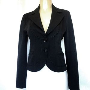 Annarita N Black Blazer Jacket 4 8 Felt Trim Notch